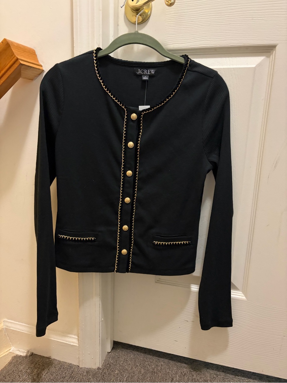 NWT J. Crew Black Cardigan with Gold Trim & Buttons - Size Small